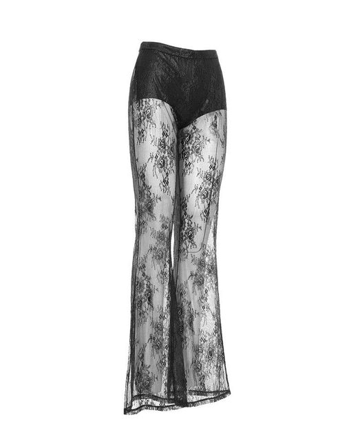 Pinko Gray Laminated-lace Flared Trousers