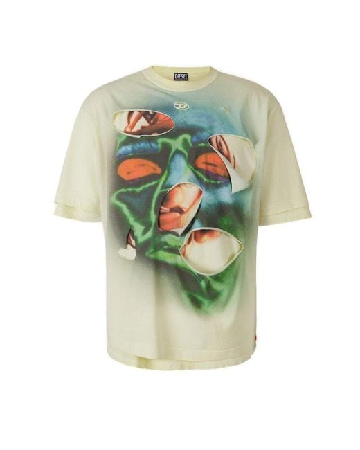 DIESEL Green T-wasy Distressed T-shirt for men