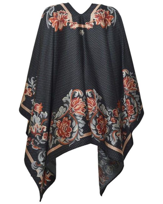Etro Black Floral Printed V-Neck Poncho