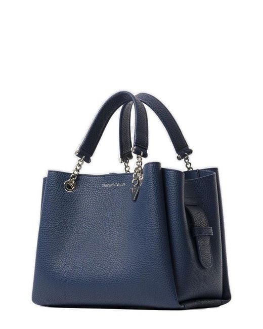 Emporio Armani Blue Palmellato Eagle Charm Leather-Effect Handbag