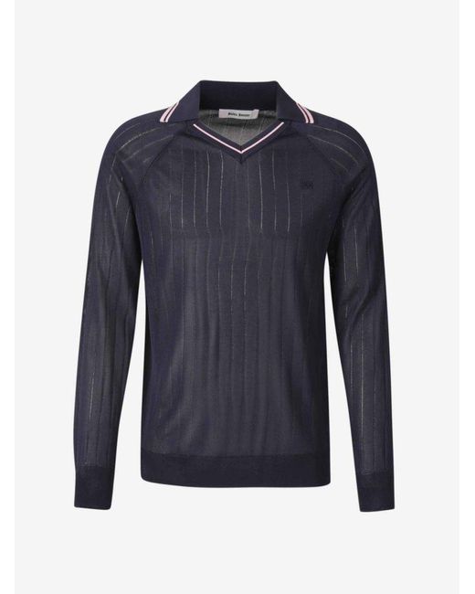 【送料&関税込】Wales Bonner roots Polo Shirt Sweater Wales Bonner Roots Knit Polo in Blue for Men | Lyst