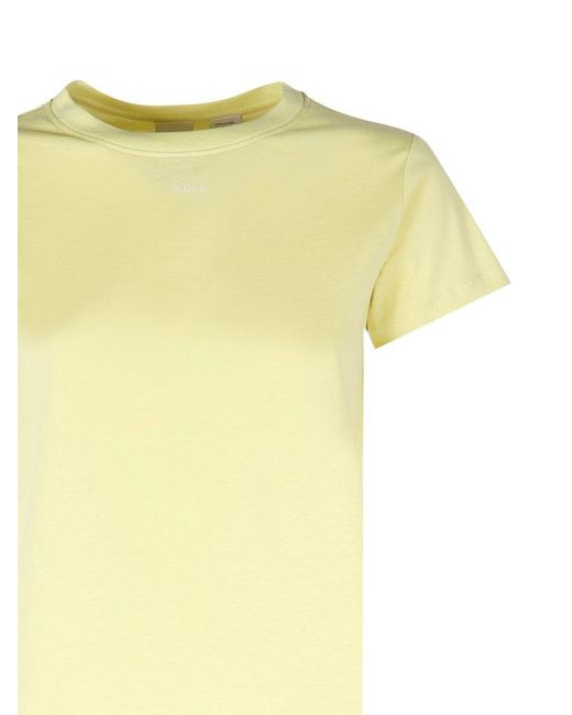 Pinko Yellow Mini Logo Crewneck T-shirt