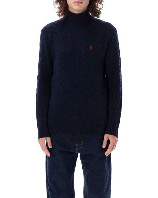 Polo Ralph Lauren Blue Cable Knit High-neck Sweater for men