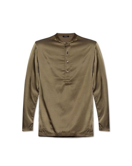 Tom Ford Green Half Buttoned Long-sleeved Pyjama Top for men