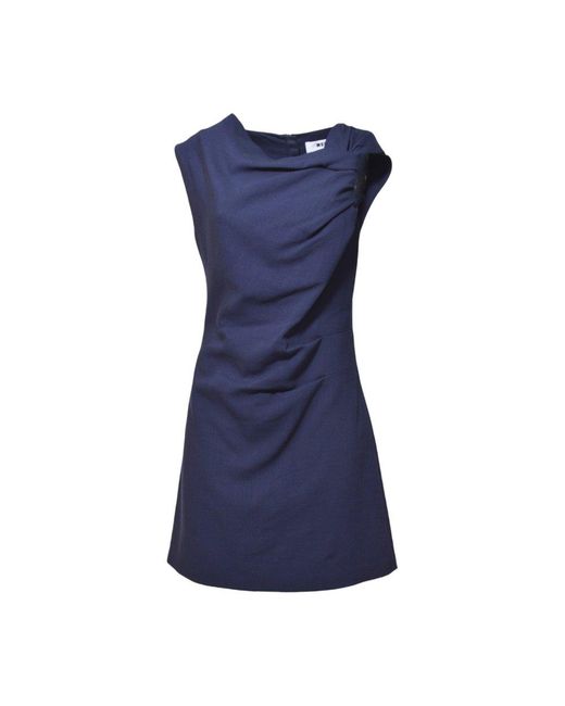 MSGM Blue Viscose Short Dress With Drape