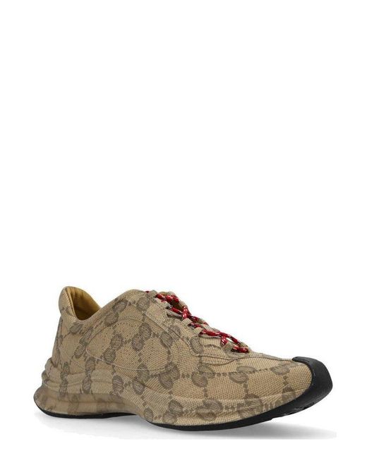 Gucci Brown Run Monogrammed Lace-up Sneakers for men
