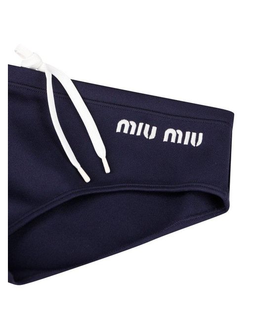 Miu Miu Blue Logo-embroidered Stretched Bikini Bottoms