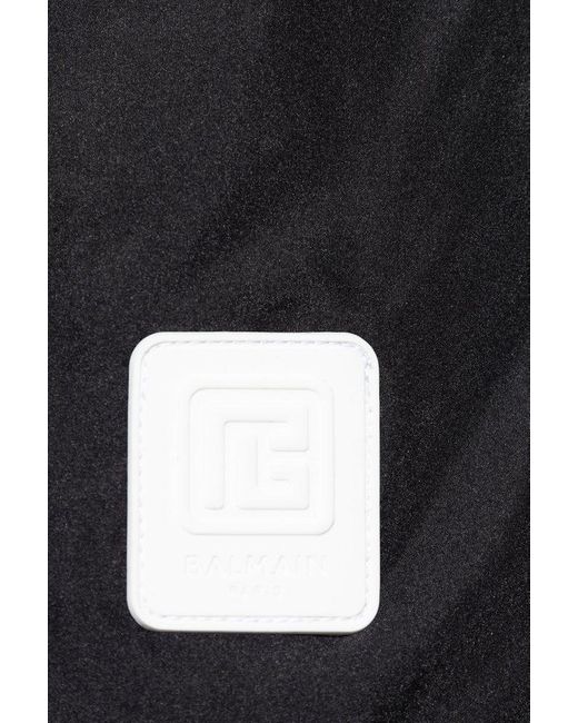 Balmain Black Logo Patch Drawstring Swim Shorts for men