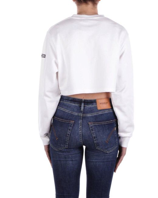 Gcds White Logo Printed Cropped Sweatshirt