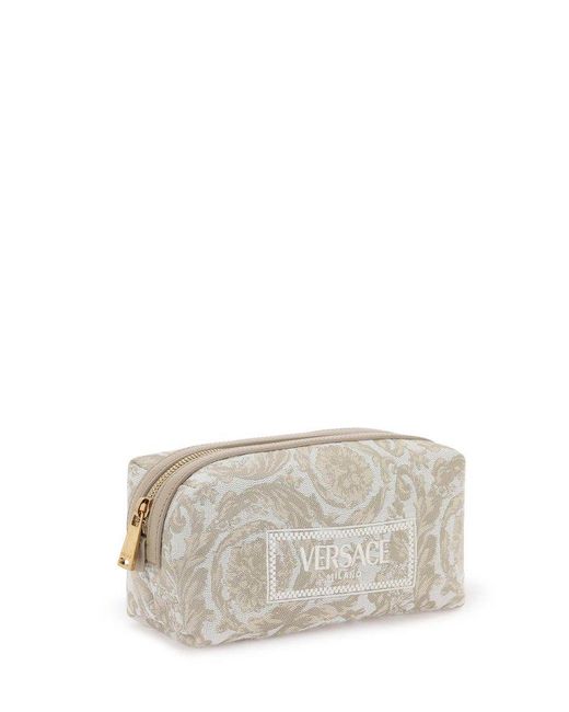 Versace Gray Logo-embroidered Jacquard Zip-up Toiletry Bag