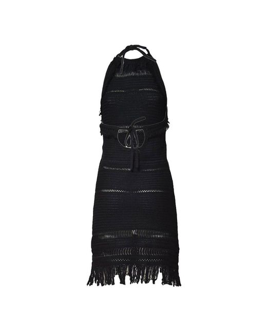 Isabel Marant Black Aralia Open Back Fringed Dress