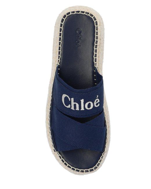 Chloé Blue Mila Logo Embroidered Sandals