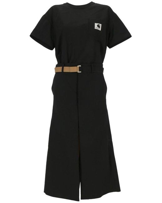 Sacai Black X Carhartt Wip Logo Patch Belted Waist Dress