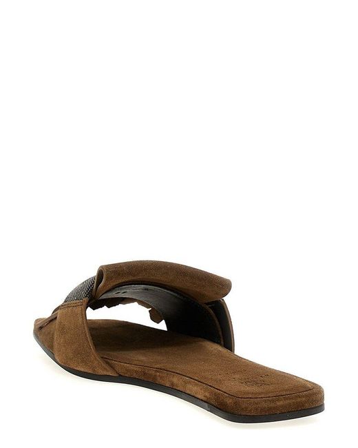 Brunello Cucinelli Brown Embellished Slip-On Sandals
