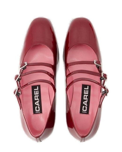 CAREL PARIS Red Kina Triple Strap Mary Janes Pumps