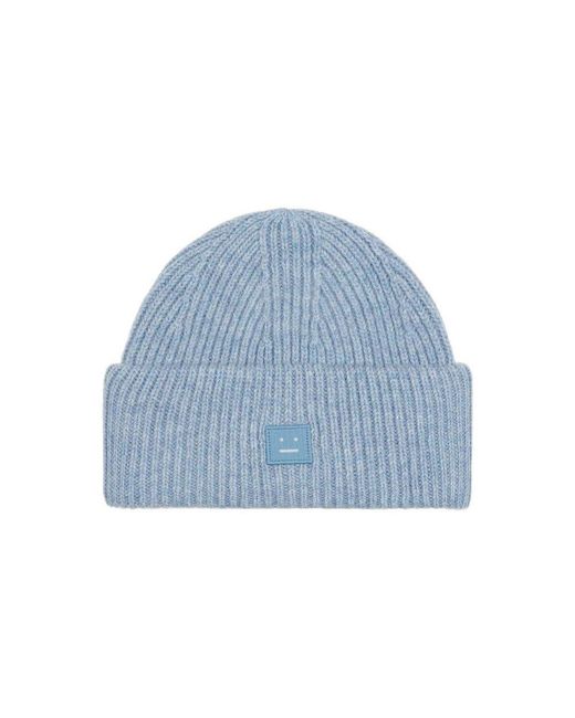 Acne Blue Face Logo Patch Rib-knit Beanie for men