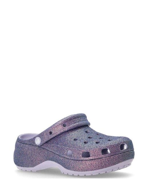 CROCSTM Purple Classic Platform Iridescent Glitter Clogs