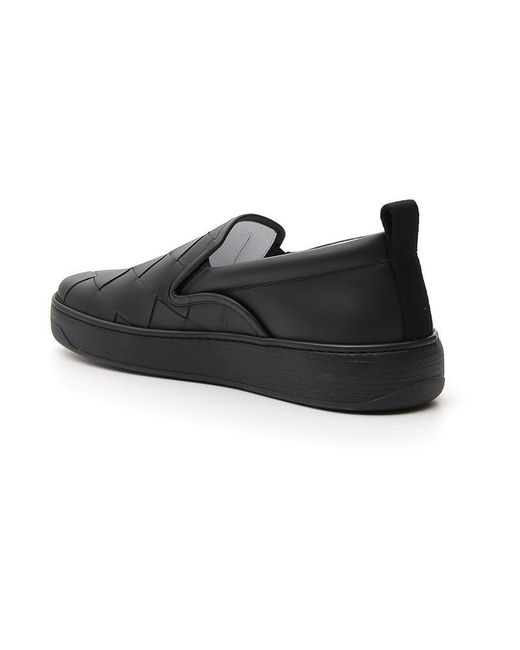 Bottega Veneta Leather Woven Detail Slip-on Sneakers in Black for Men ...