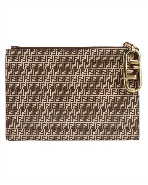 Fendi Brown Leather Flat Pouch