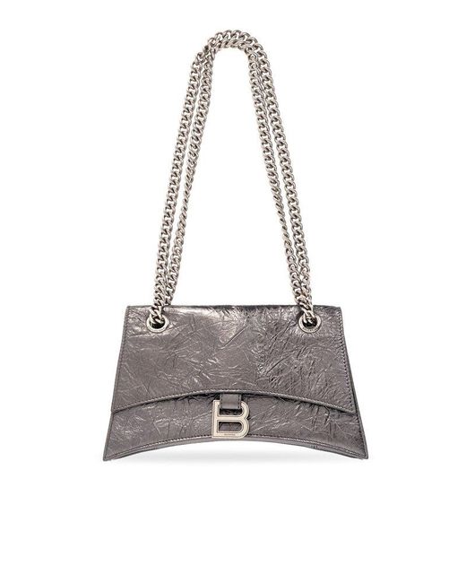 Balenciaga Gray Crush Logo Plaque Chain Shoulder Bag