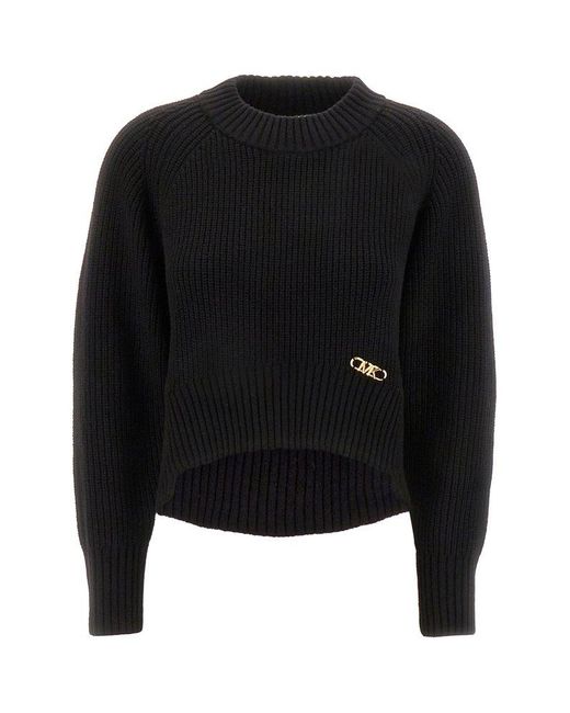 MICHAEL Michael Kors Black Logo Plaque Cropped Sweater