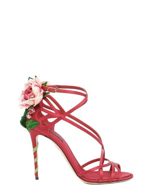 Dolce & Gabbana Red Keira Rose Jewelled Sandals