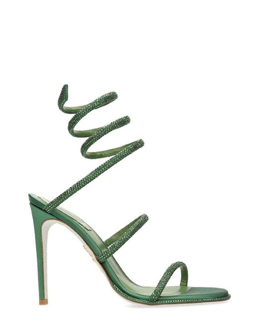 Rene Caovilla Green René Caovilla Embellished Spiral Strap Heeled Sandals