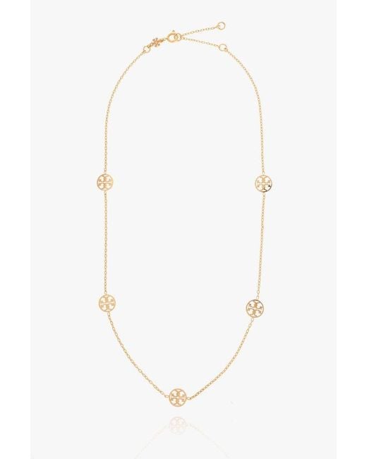 Tory Burch Miller Pave Logo Delicate Necklace In Tory Gold / Ruby | ModeSens