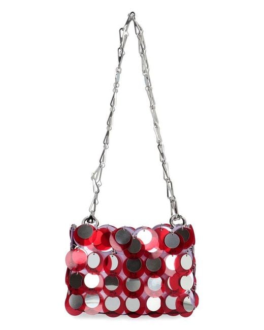 Rabanne Red Sparkle Sequin Embellished Shoulder Bag