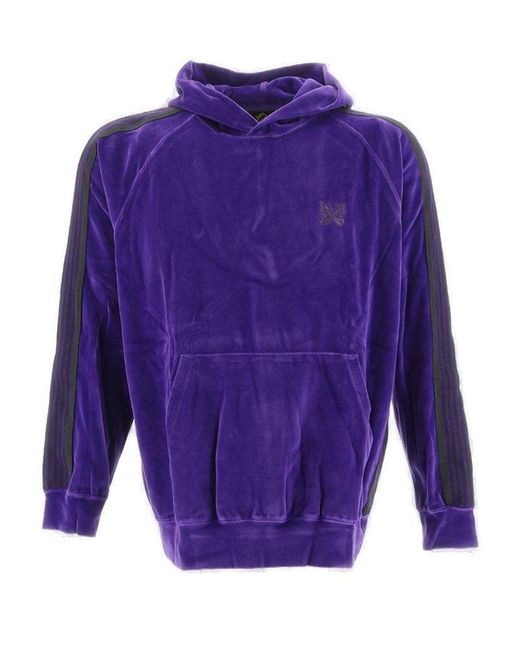 Needles Purple Logo Embroidered Pouch-pocketed Hoodie for men