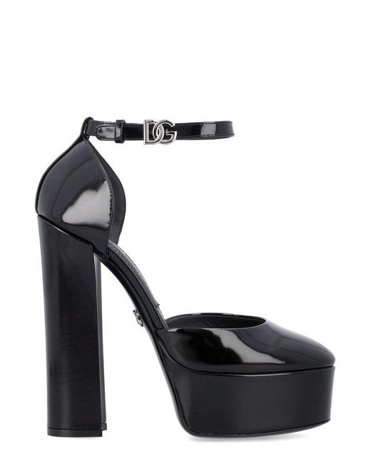 Dolce & Gabbana Leather Round Toe Polished Platform Mules in Black | Lyst