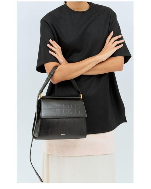 Jil Sander Black Logo-Print Foldover Shoulder Bag