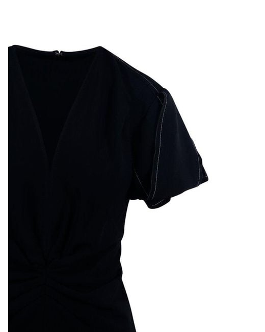 Victoria Beckham Black Gathered V-Neck Midi Dress