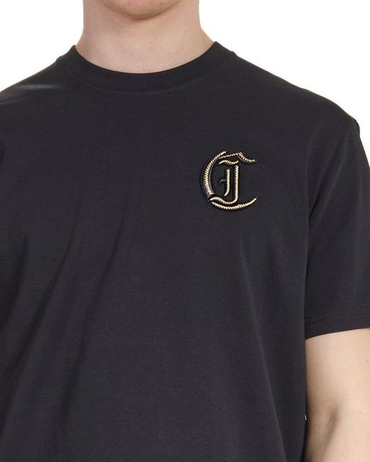 Just Cavalli Blue Logo Embroidered Crewneck T-Shirt for men