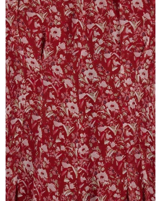 Max Mara Red 'Cariddi' Long Dress With All-Over Floral Motif In