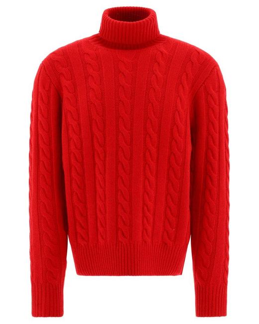 Polo Ralph Lauren Red Cable-knit Turtleneck Sweater for men