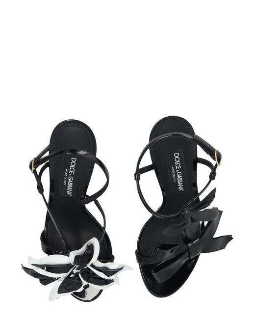 Dolce & Gabbana Black Floral-applique Patent Leather Sandals