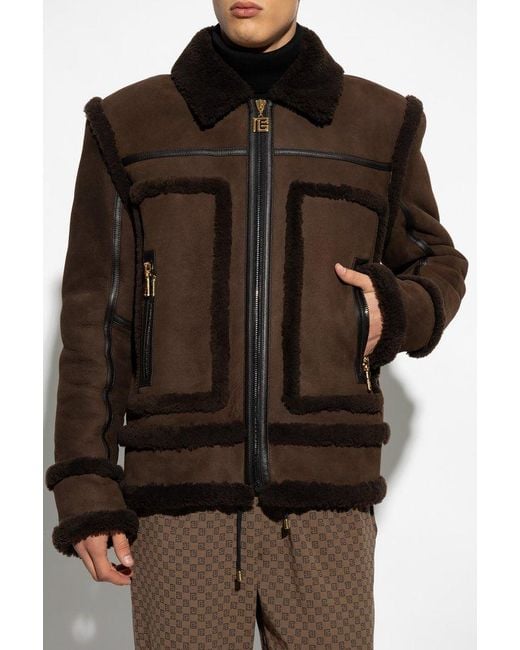 Balmain Brown Shearling Jacket With Pockets for men