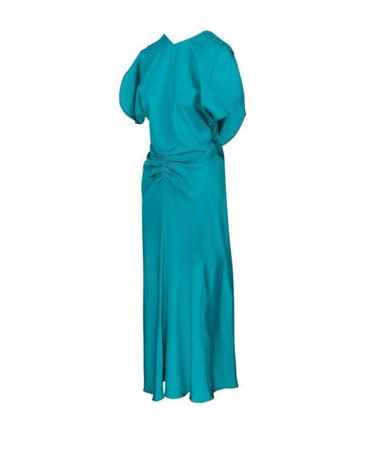 Victoria Beckham Blue Gathered Waist Midi Dress