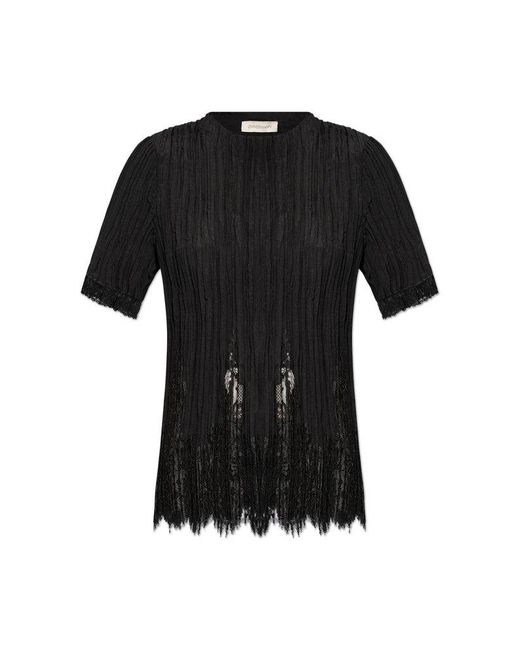 Zimmermann Black Lace Detailed Pleated Top