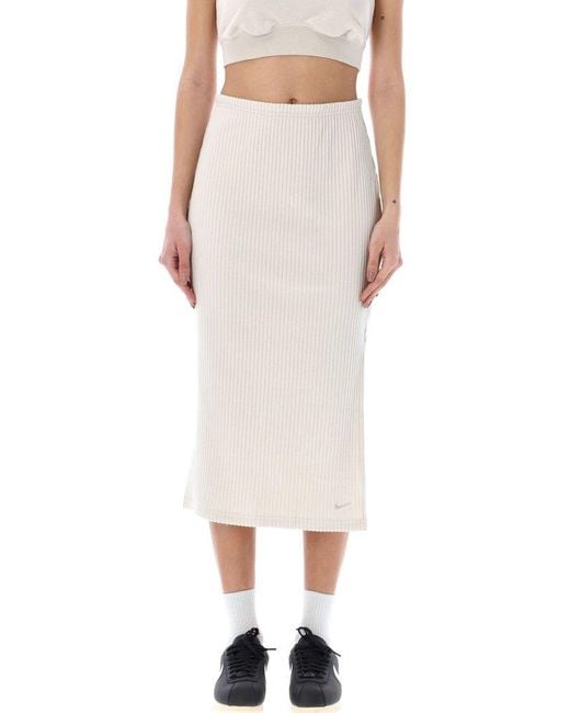 Nike White Sportswear Chill Knitted Slim Ribbed Midi Skirt