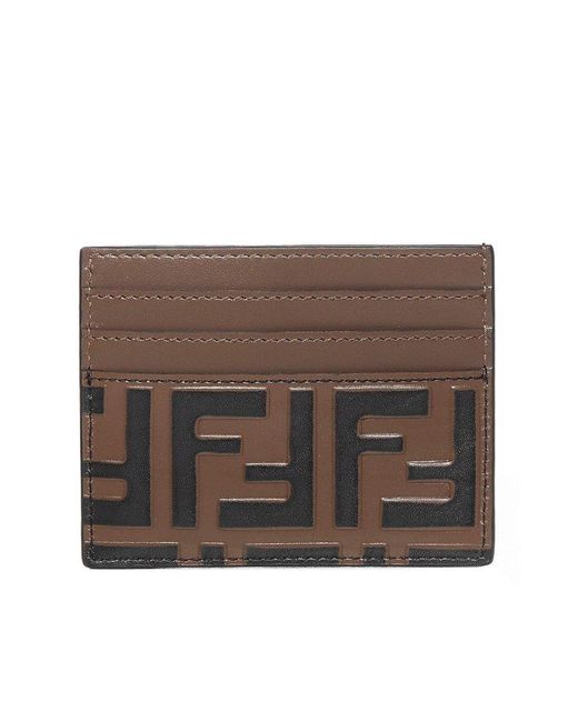 Fendi Brown Ff Leather Card Holder
