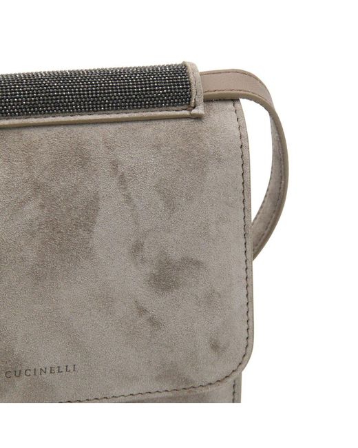 Brunello Cucinelli Gray Ice Suede Crossbody Bag