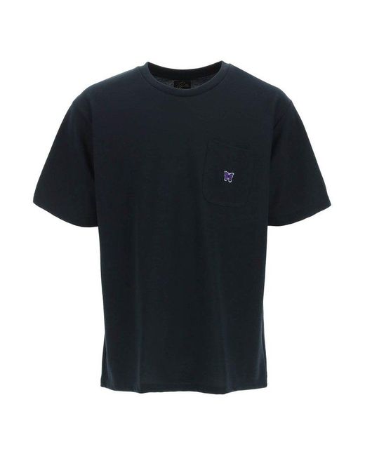Needles Black Logo Embroidered Short-sleeved T-shirt for men