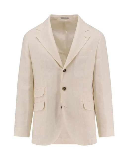 Brunello Cucinelli Natural Single-Breasted Tailored Blazer for men