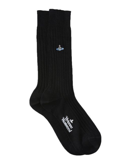 Vivienne Westwood Cotton Logo Detailed Ribbed Socks in Black for Men | Lyst