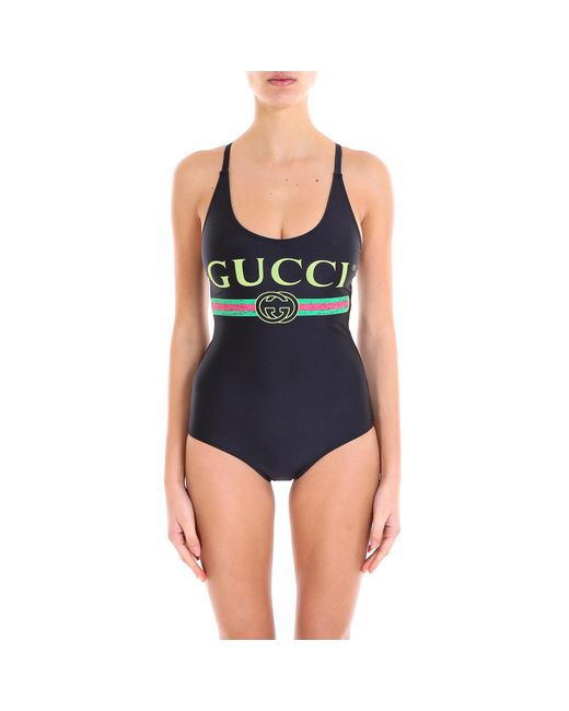Gucci Black Sparkling Fake Logo Swimsuit