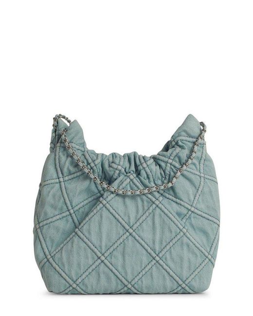 Tory Burch Blue Mini Fleming Soft Denim Hobo Bag