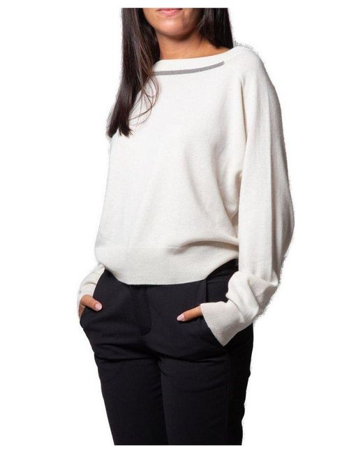 Brunello Cucinelli White Smile Monile Embellished Jumper