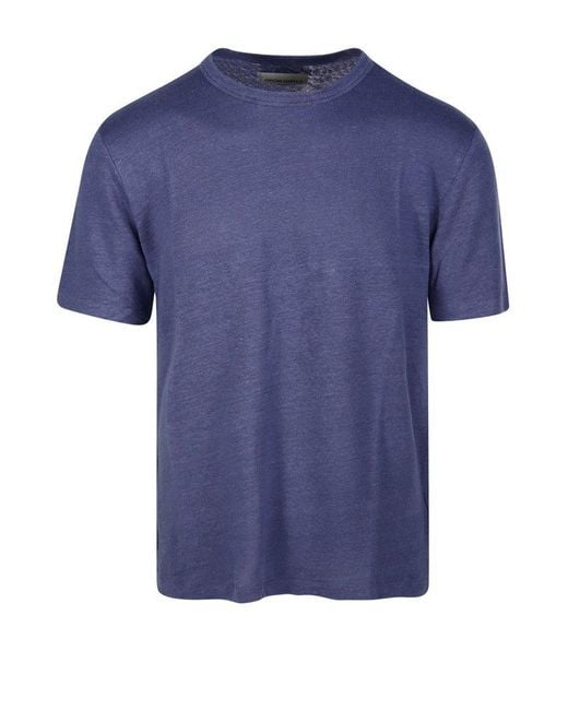 Officine Generale Blue Crewneck Short-sleeved T-shirt for men